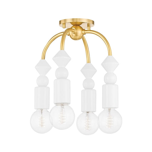 Mitzi Flora 4 Light Semi Flush Mount, Aged Brass