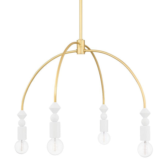 4 Light Chandelier, Aged Brass