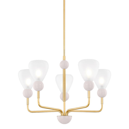 Mitzi Doreen 5 Light Chandelier, Brass/Peignoir/Etched Matte - H904805-AGB-SPG