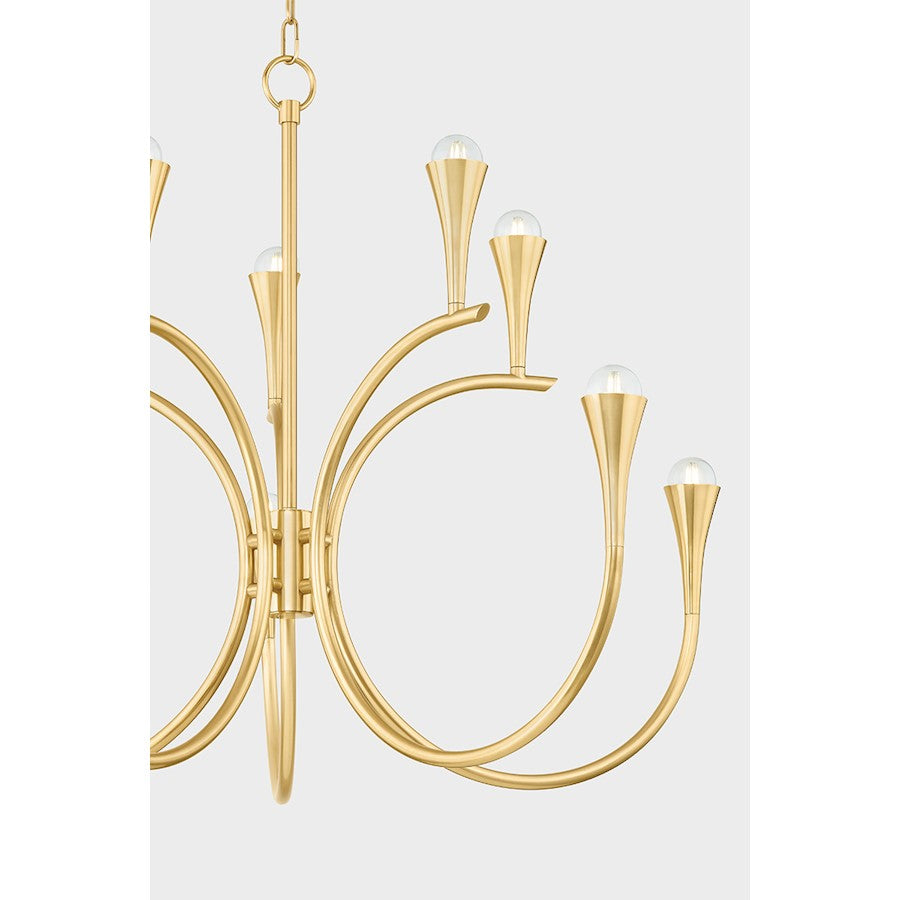 10 Light Chandelier, Aged Brass