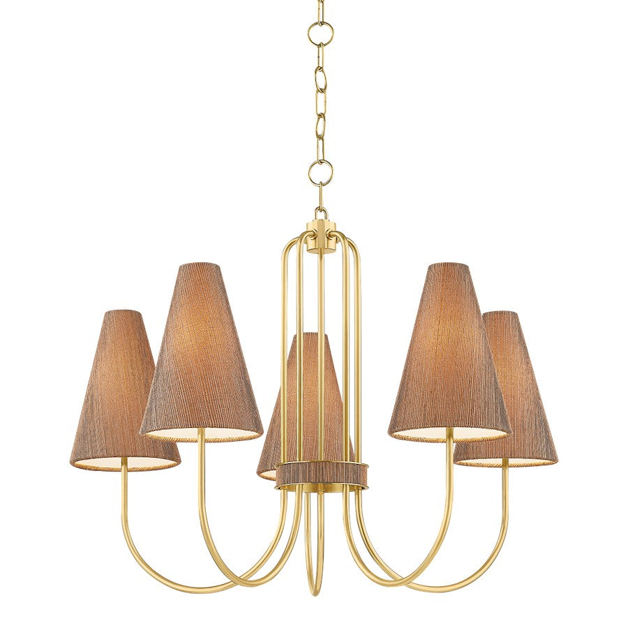 Mitzi Jessel 5 Light Chandelier, Aged Brass/Natural Grasscloth - H987805-AGB
