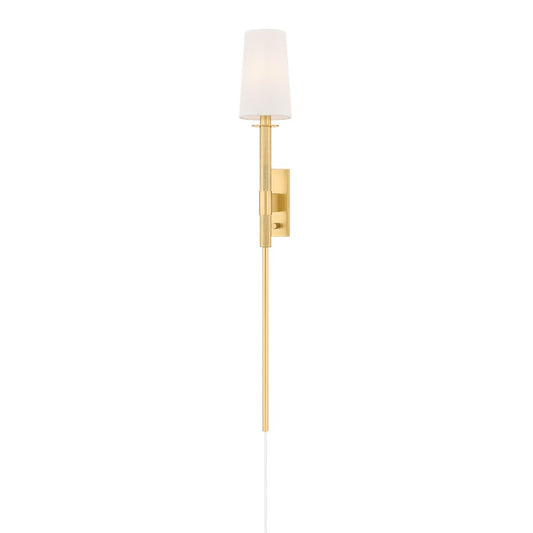 Mitzi GINNY 1 Light Plug-in Sconce, Aged Brass/White Linen - HL1067101-AGB