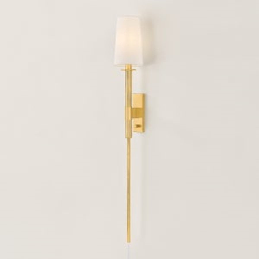 Mitzi Ginny 1 Light Plug-in Sconce, Aged Brass/White Linen