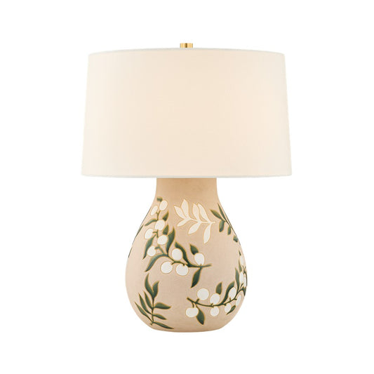 Mitzi Maeve 1 Light Table Lamp, Aged Brass/White Linen