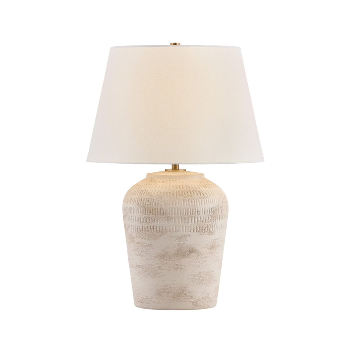 Mitzi Maddox Table Lamp | Handmade White Terracotta and Patina Brass with Off-White Linen Shade | Bedroom & Living Room | Model HL1186201-PBR-CHT