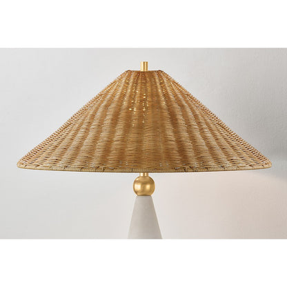 Perilla Table Lamp, Brass/White/Natural Wicker