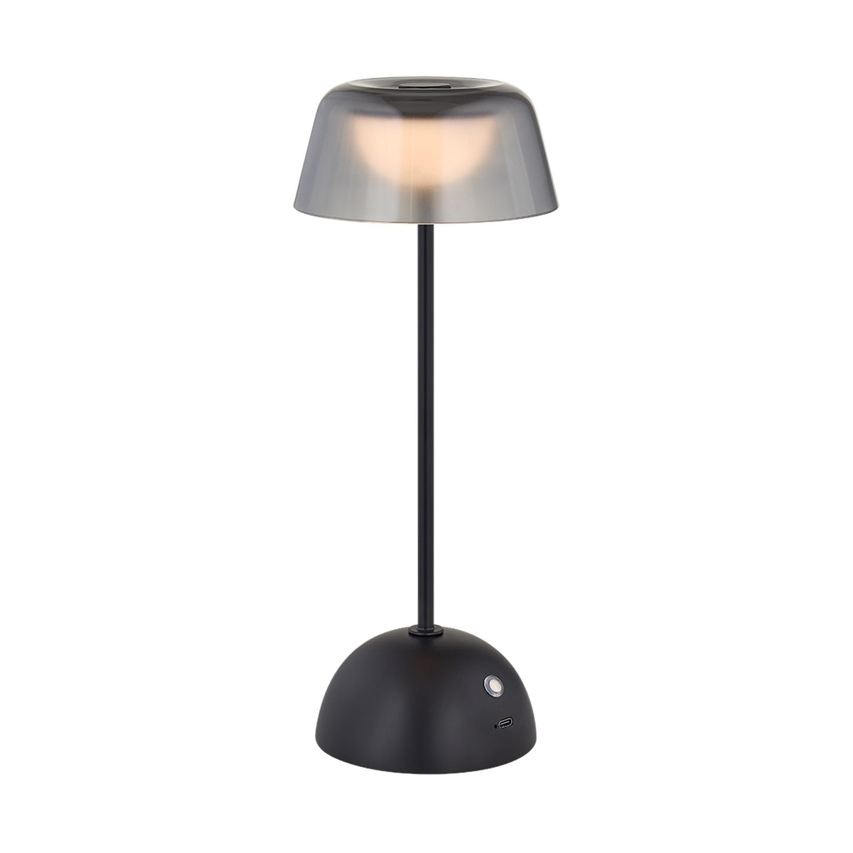 Hudson Valley Hughsonville 4.25in 1-Light Rechargeable Table Lamp | Soft Black and Smoke Clear Etched Glass | Bedroom & Home Office | Model L2091-SBK