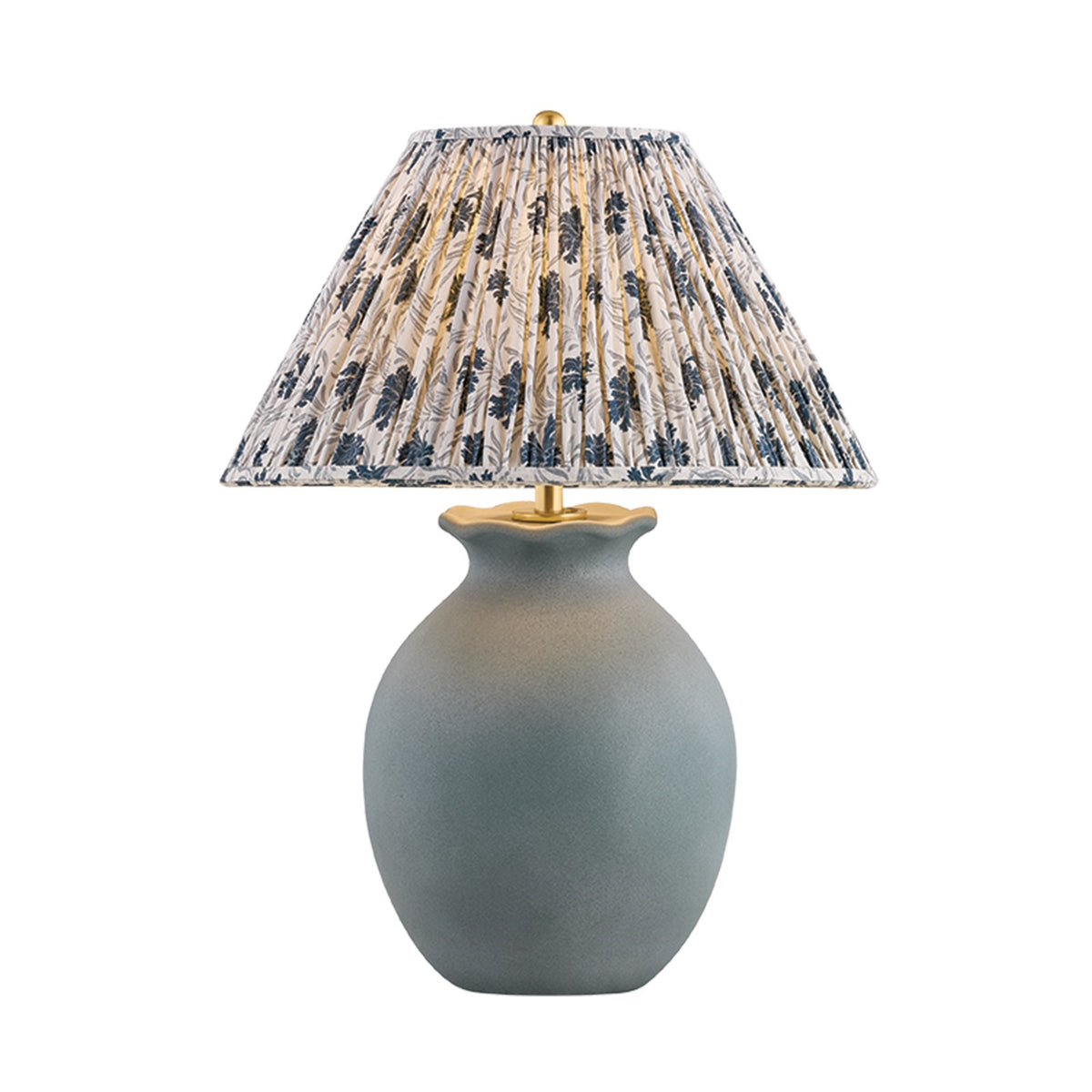 Hudson Valley Willem 23in Table Lamp | French Farmhouse Pale Dusty Blue Ceramic and Aged Brass with Bloom Navy Shade | Bedroom | Model L2271-AGB-CDU