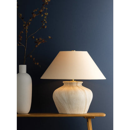 Hudson Valley Allards 1 Light Table Lamp, Aged Brass/White Linen