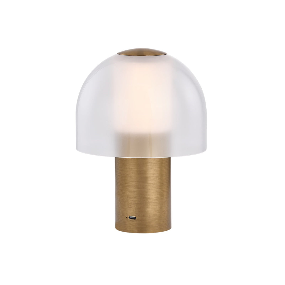 Hudson Valley Kettletown 8in 1-Light Rechargeable Table Lamp | Industrial Patina Brass and Clear Etched Glass | Bedside & Desk | Model L2961-PBR