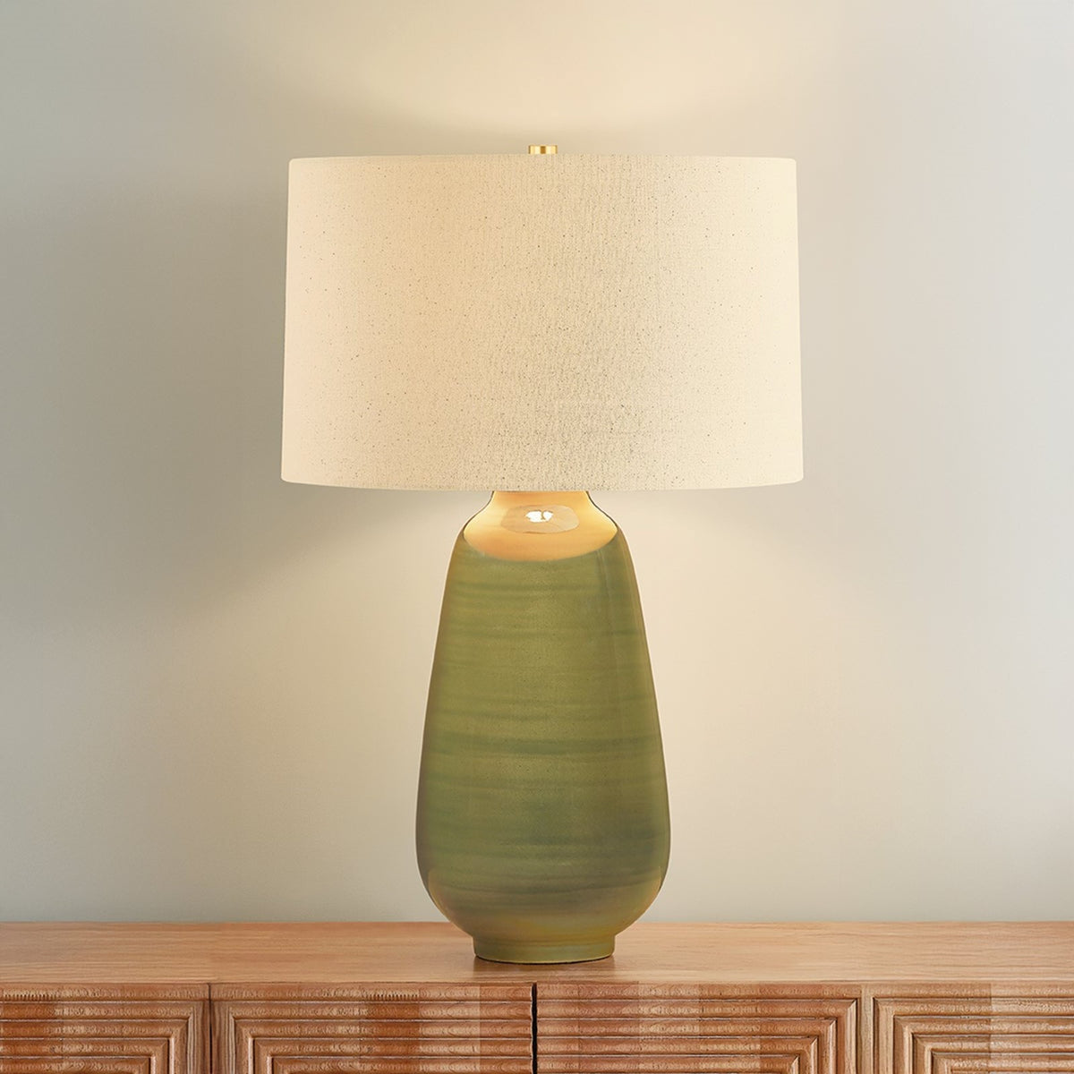 Hudson Valley Piermont 1Lt Table Lamp, Aged Brass/Wheat Linen