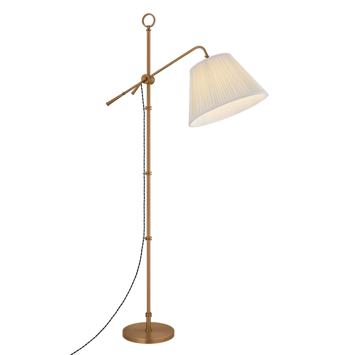 Hudson Valley Phillipsburg 67.5in 1-Light Floor Lamp | Mid-Century Patina Brass and Cream Linen | Living Room & Reading Nook | Model L4331-PBR