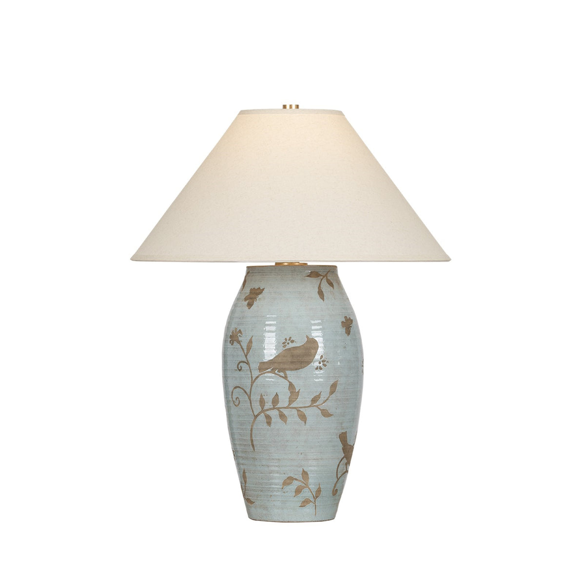 Hudson Valley Eavesport 19in Ceramic Table Lamp | Botanical Spring Morning Glaze and Natural Linen | Bedroom & Living Room | Model L5625-VGL-CSR