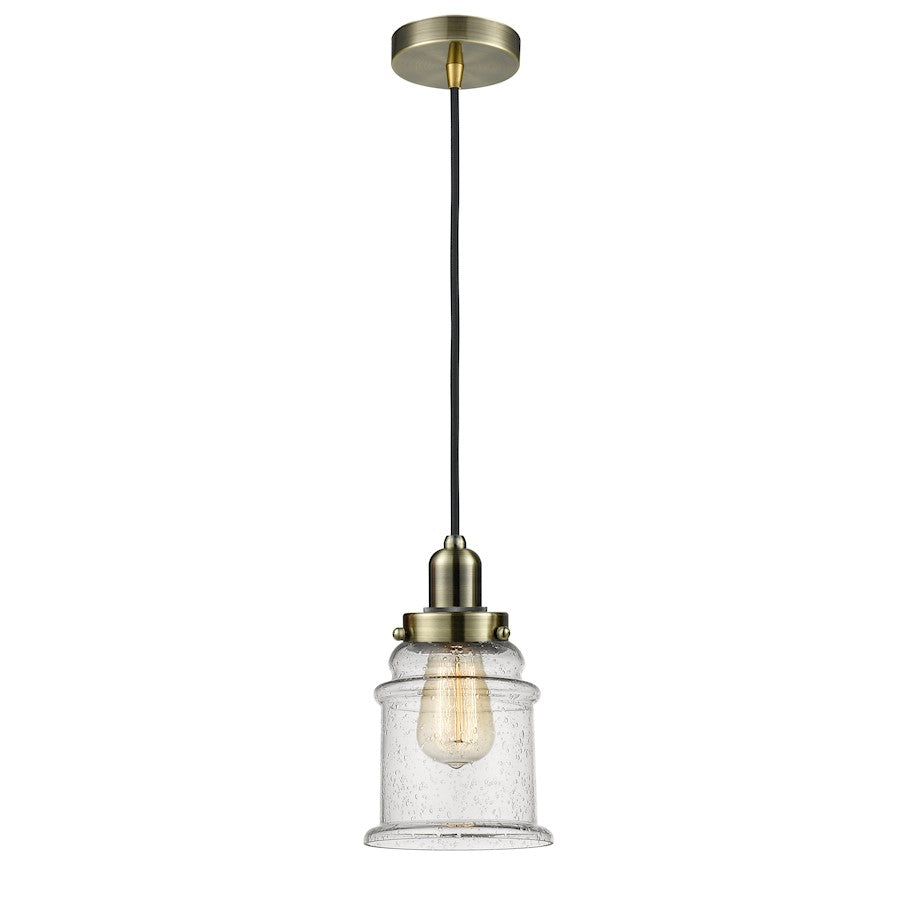Innovations Whitney Canton 8in 1-Light Mini Pendant | Industrial Antique Brass and Seeded Glass | Kitchen Island | Model 100AB-10BK-0H-AB-G184
