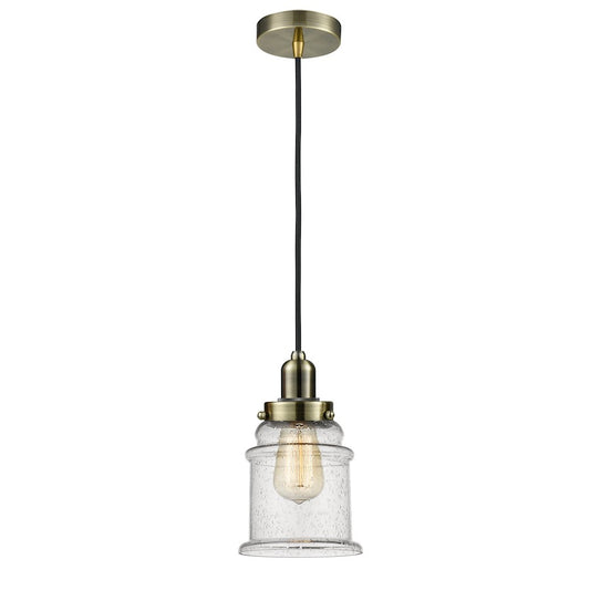 Innovations Whitney Canton 8in 1-Light Mini Pendant | Industrial Antique Brass and Seeded Glass | Kitchen Island | Model 100AB-10BK-0H-AB-G184