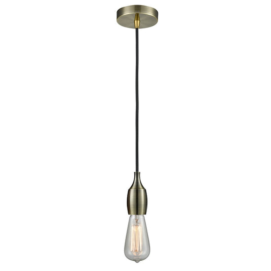 Innovations Chelsea Bare Bulb Mini Pendant, Ant. Brass/Amber/BK