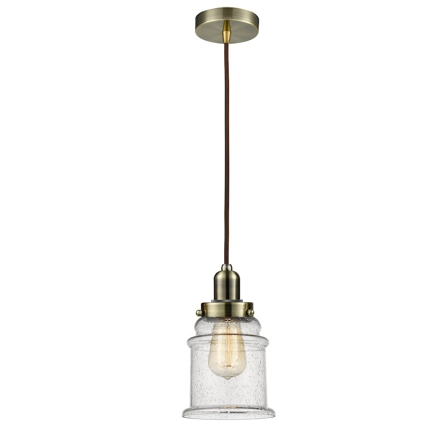 Innovations Canton 8in Mini Pendant | Industrial Antique Brass and Seeded Glass | Kitchen Island & Dining Room | Model 100AB-10BR-0H-AB-G184