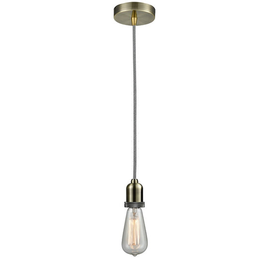 Innovations Whitney Bare Bulb Mini Pendant, Ant. Brass/Zebra