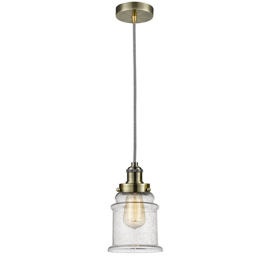Innovations Canton 8in Mini Pendant | Industrial Antique Brass and Seeded Glass | Kitchen Island & Dining Room | Model 100AB-10BW-1H-AB-G184