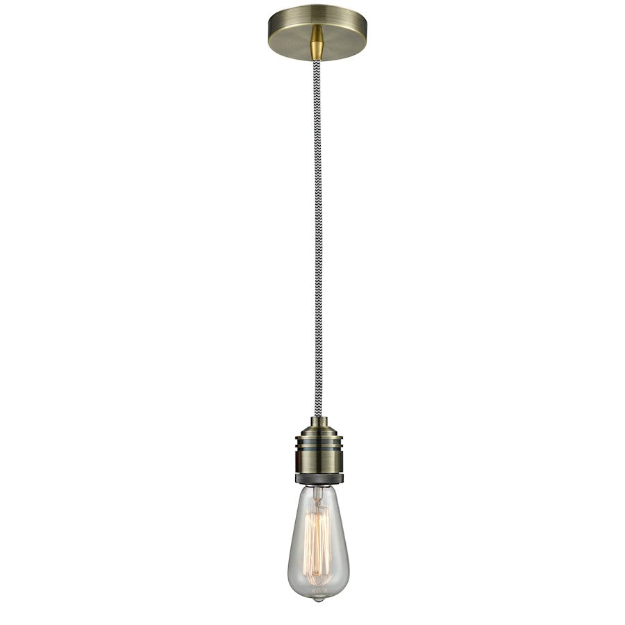Innovations Winchester Bare Bulb Mini Pendant, Ant. Brass/Zebra