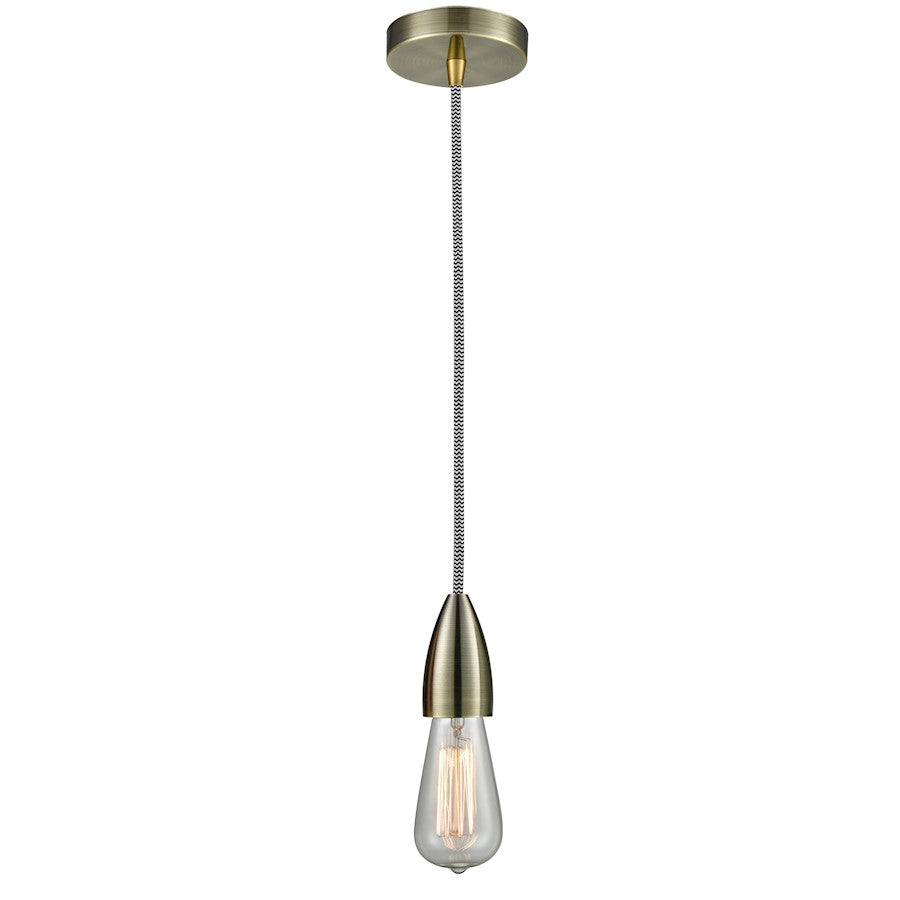 Innovations Fairchild Bare Bulb Mini Pendant, Ant. Brass/Zebra