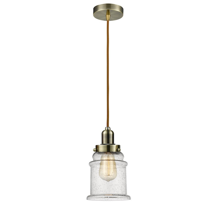 Innovations Whitney Canton Mini Pendant | Industrial Antique Brass and Seedy Glass | Kitchen Island & Dining Room | Model 100AB-10CR-0H-AB-G184
