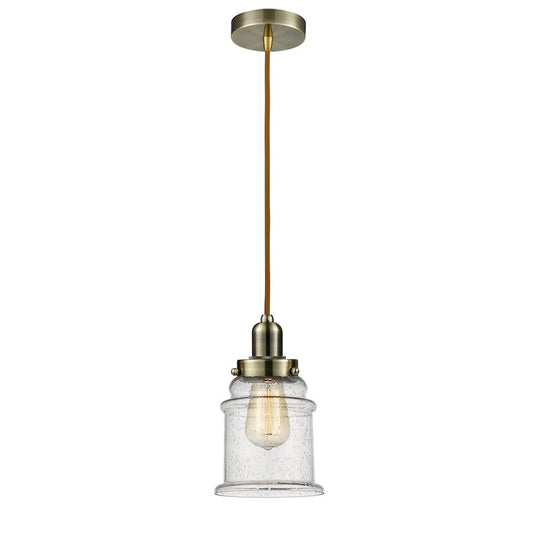 Innovations Whitney Canton Mini Pendant | Industrial Antique Brass and Seedy Glass | Kitchen Island & Dining Room | Model 100AB-10CR-0H-AB-G184