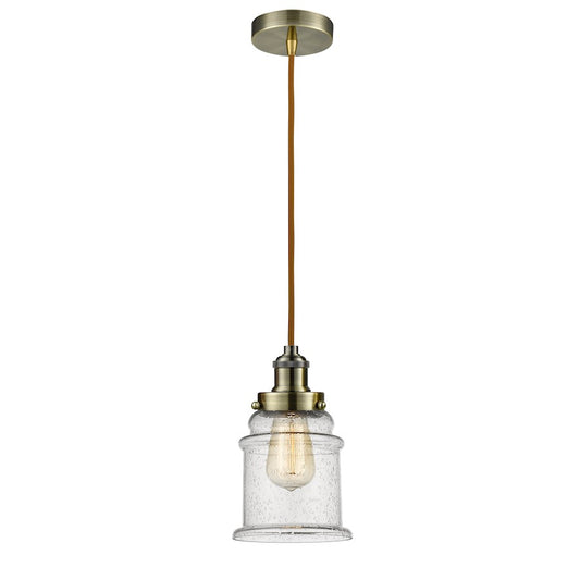 Innovations Edison Canton 11in Mini Pendant | Industrial Antique Brass and Seeded Glass | Kitchen Island & Dining Room | Model 100AB-10CR-1H-AB-G184