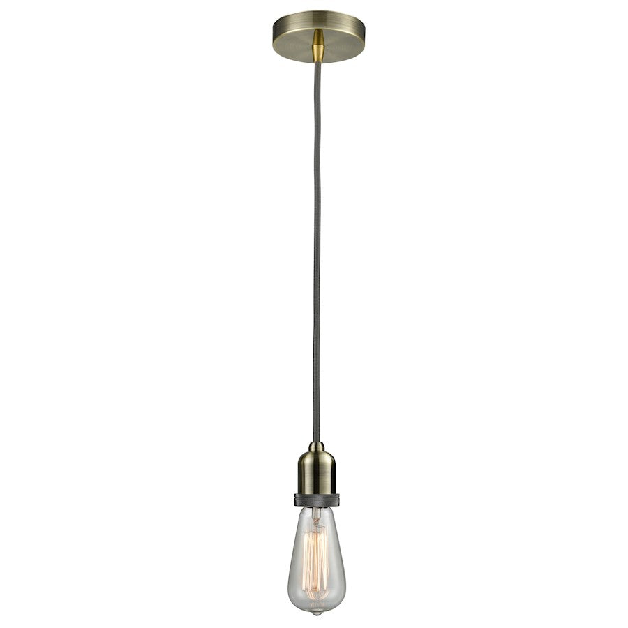 Innovations Whitney Bare Bulb Mini Pendant, Ant. Brass/Gray