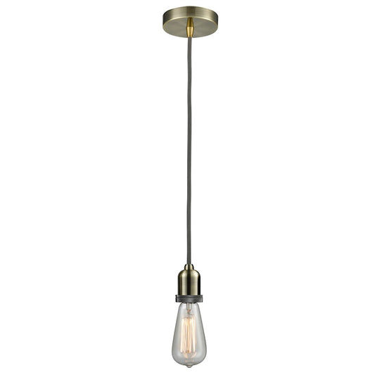 Innovations Whitney Bare Bulb Mini Pendant, Ant. Brass/Gray