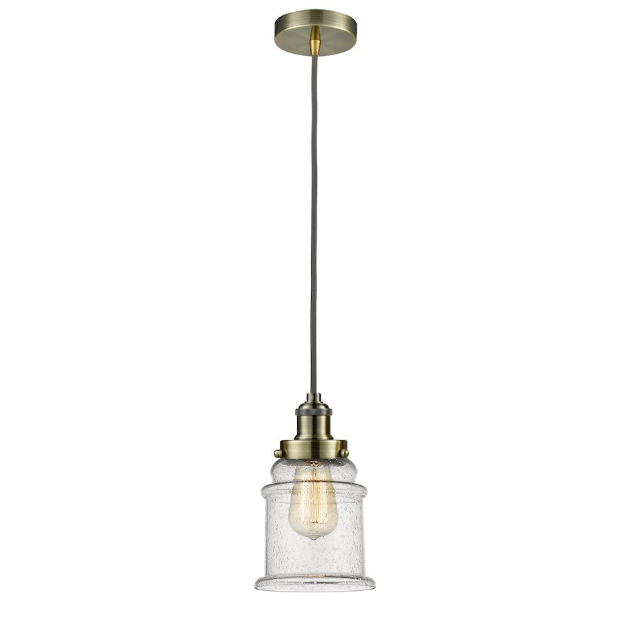 Innovations Canton 8in Mini Pendant | Industrial Antique Brass and Seeded Glass | Kitchen Island & Dining Room | Model 100AB-10GY-1H-AB-G184