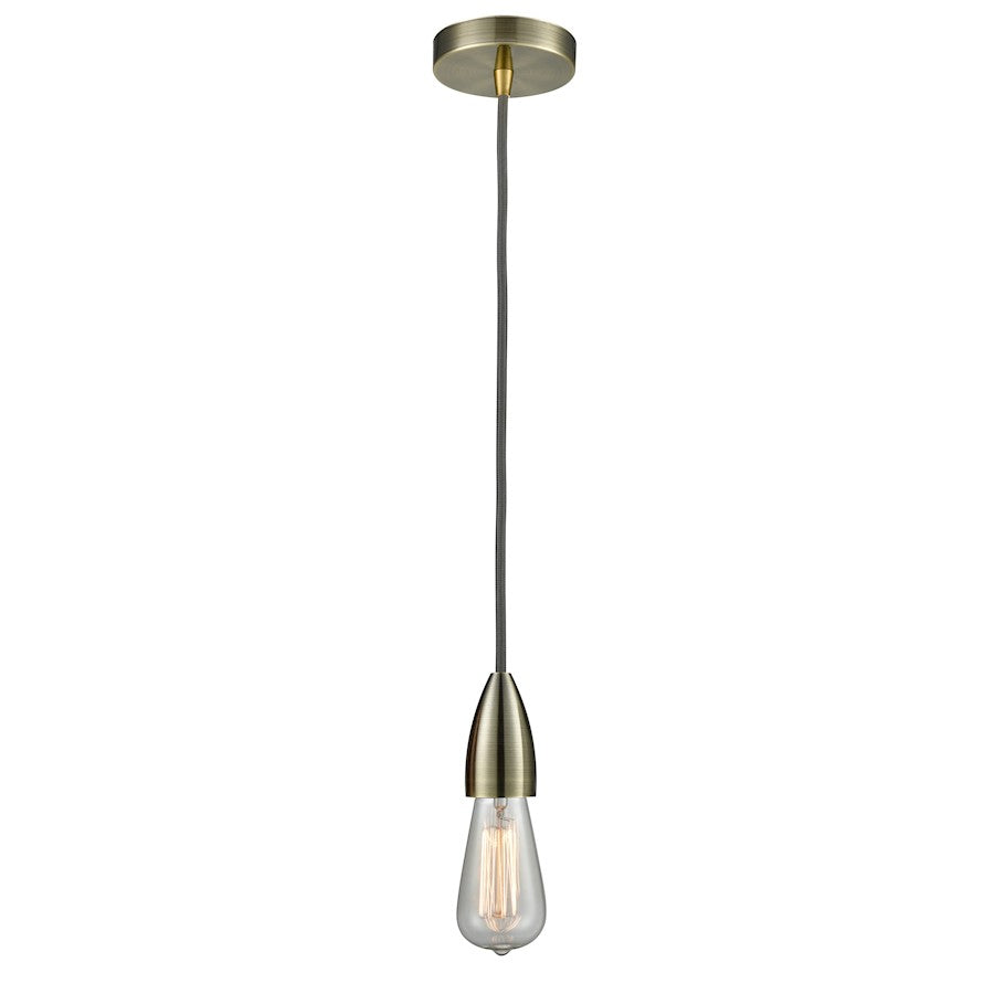 Innovations Fairchild Bare Bulb Mini Pendant, Ant. Brass/Gray