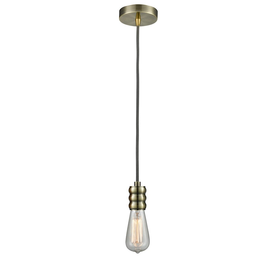 Innovations Gatsby Bare Bulb Mini Pendant, Ant. Brass/Gray Cord