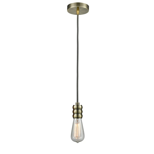 Innovations Gatsby Bare Bulb Mini Pendant, Ant. Brass/Gray Cord