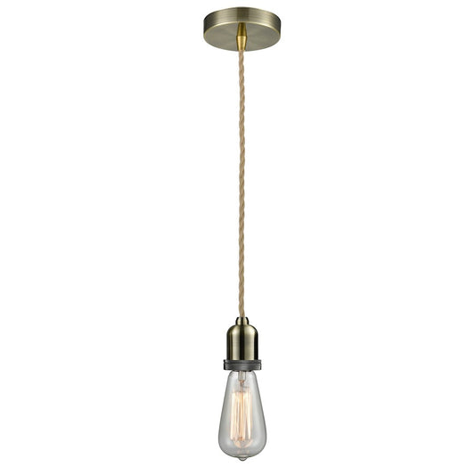 Innovations Whitney Bare Bulb Mini Pendant, Ant. Brass/Rope