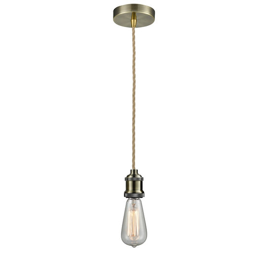 Innovations Edison Bare Bulb Mini Pendant, ABrass/Amber/Rope