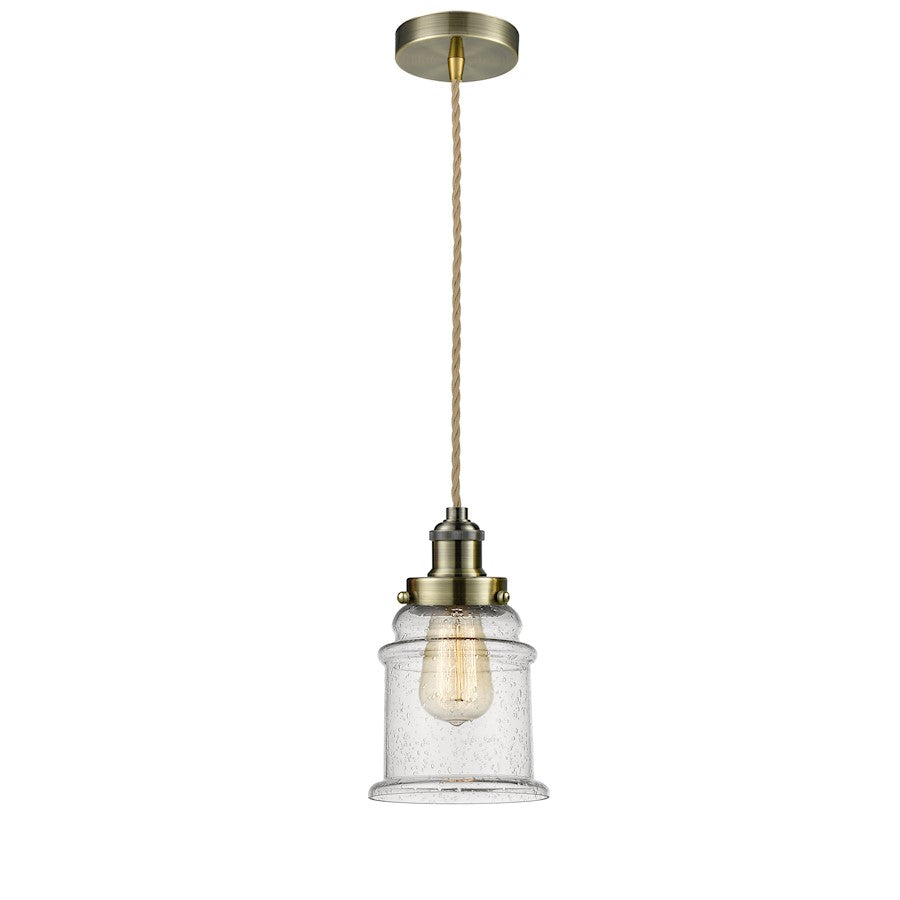 Innovations Canton 8in 1-Light Mini Pendant | Industrial Antique Brass and Seeded Glass | Kitchen Island & Dining Room | Model 100AB-10RE-1H-AB-G184