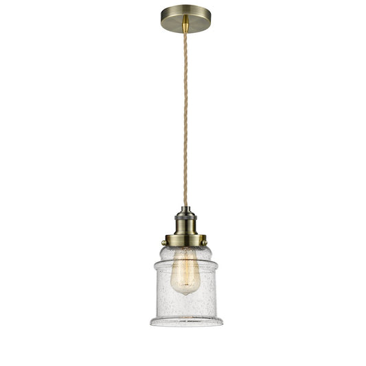 Innovations Canton 8in 1-Light Mini Pendant | Industrial Antique Brass and Seeded Glass | Kitchen Island & Dining Room | Model 100AB-10RE-1H-AB-G184