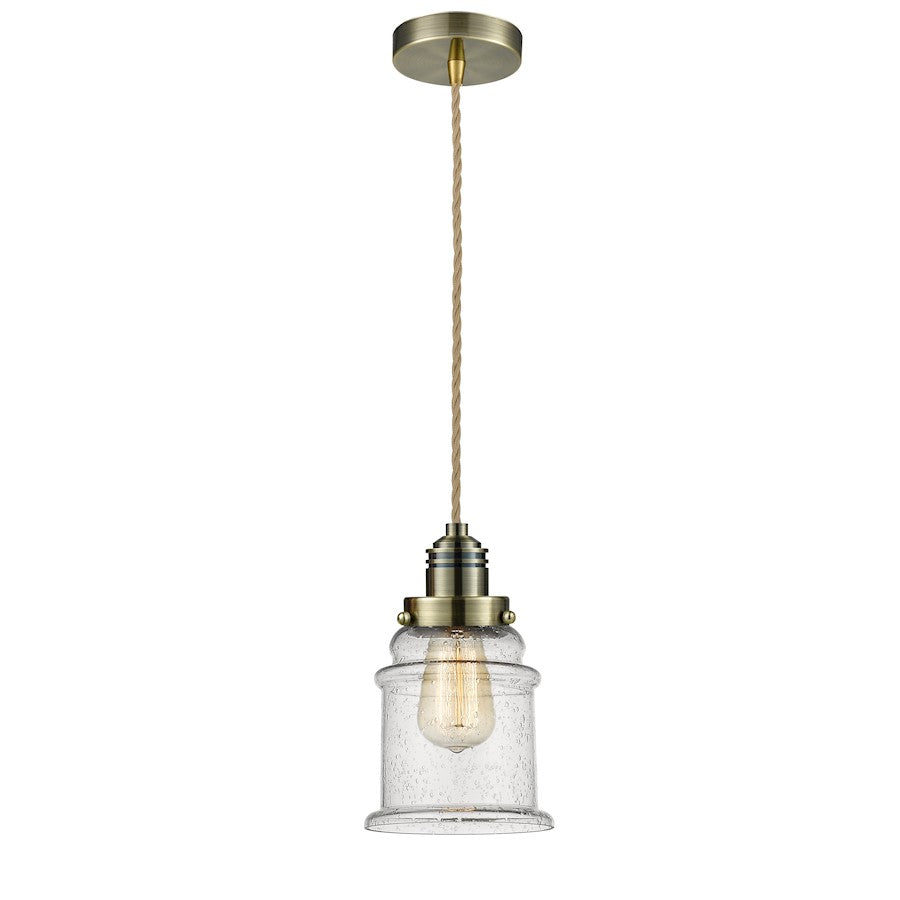Innovations Winchester Canton 8in 2-Light Mini Pendant | Industrial Antique Brass and Seeded Glass | Kitchen Island | Model 100AB-10RE-2H-AB-G184