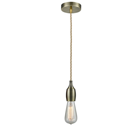 Innovations Chelsea Bare Bulb Mini Pendant, ABrass/Amber/Rope