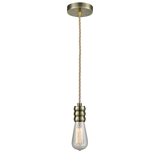 Innovations Gatsby Bare Bulb Mini Pendant, Ant. Brass/Rope Cord