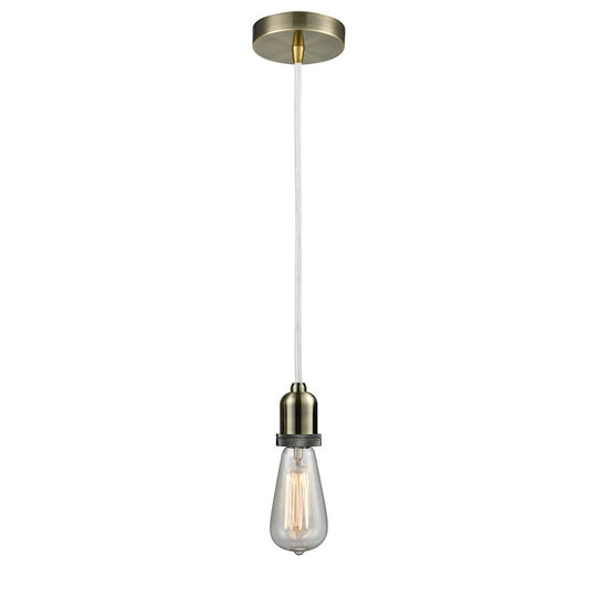 Innovations Whitney Bare Bulb Mini Pendant, Ant. Brass/WH