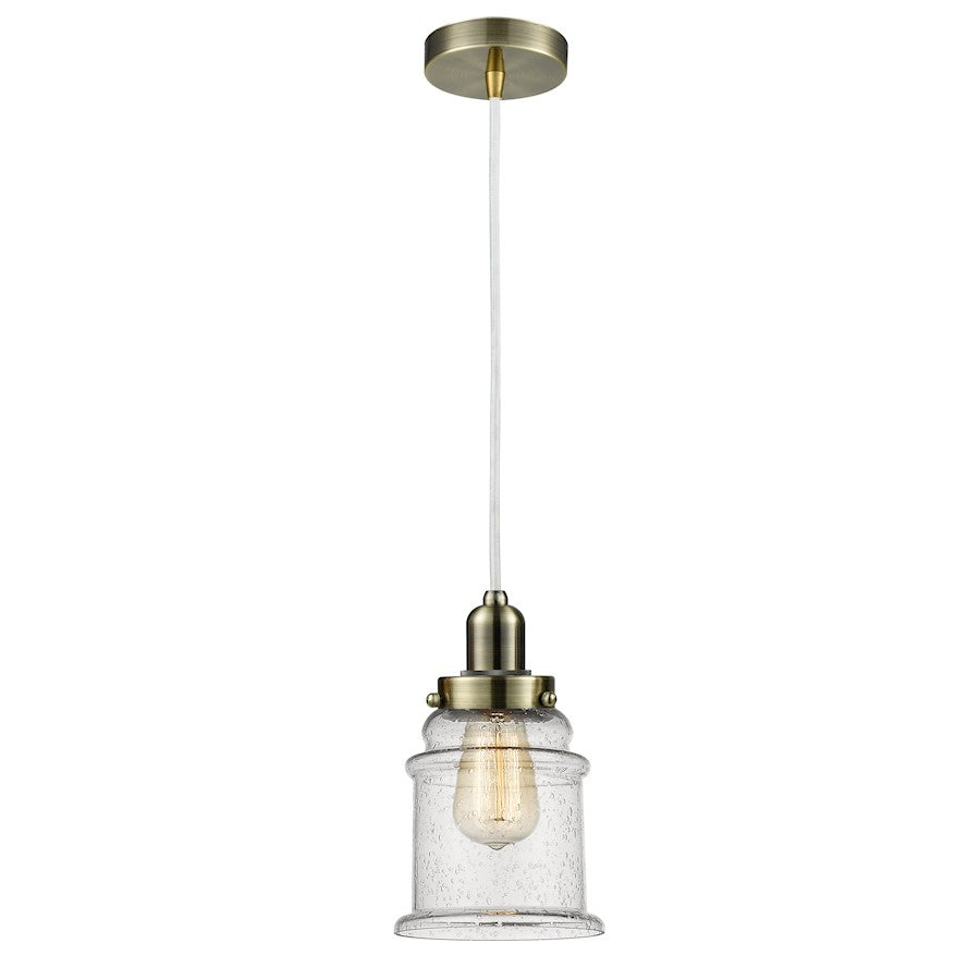 Innovations Canton 8in Mini Pendant | Industrial Antique Brass and Seeded Glass | Kitchen Island & Dining Room | Model 100AB-10W-0H-AB-G184