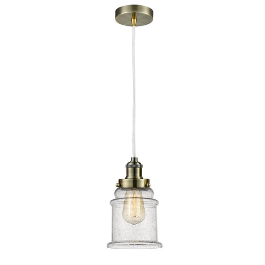 Innovations Canton 8in 1-Light Mini Pendant | Industrial Antique Brass and Seeded Glass | Kitchen Island & Dining Room | Model 100AB-10W-1H-AB-G184