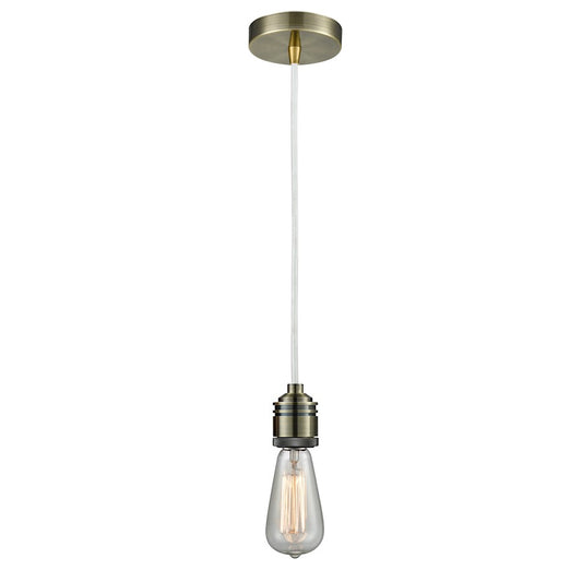 Innovations Winchester Bare Bulb Mini Pendant, Ant. Brass/WH