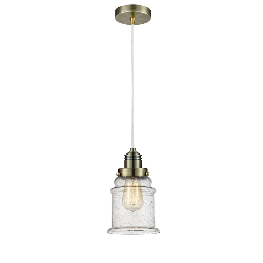 Innovations W Canton 11.25in 1-Light Mini Pendant | Antique Brass and Seedy Glass | Kitchen Island & Dining Room | Model 100AB-10W-2H-AB-G184