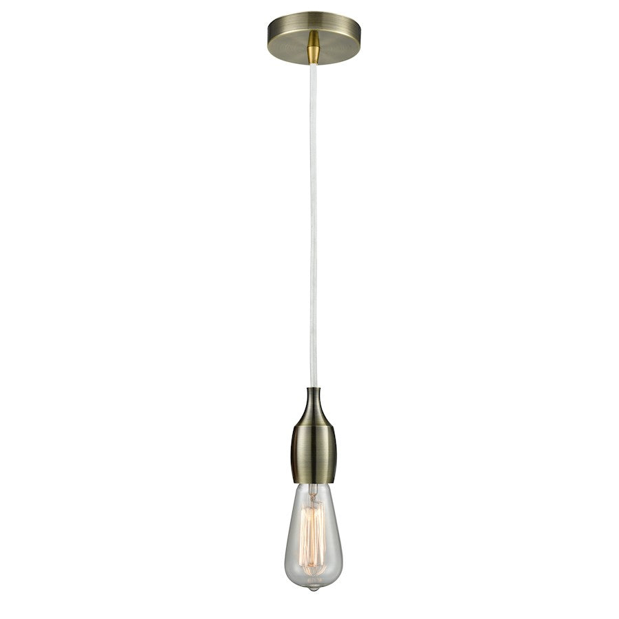 Innovations Chelsea Bare Bulb Mini Pendant, Ant. Brass/Amber/WH