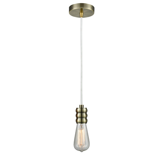 Innovations Gatsby Bare Bulb Mini Pendant, Ant. Brass/White Cord
