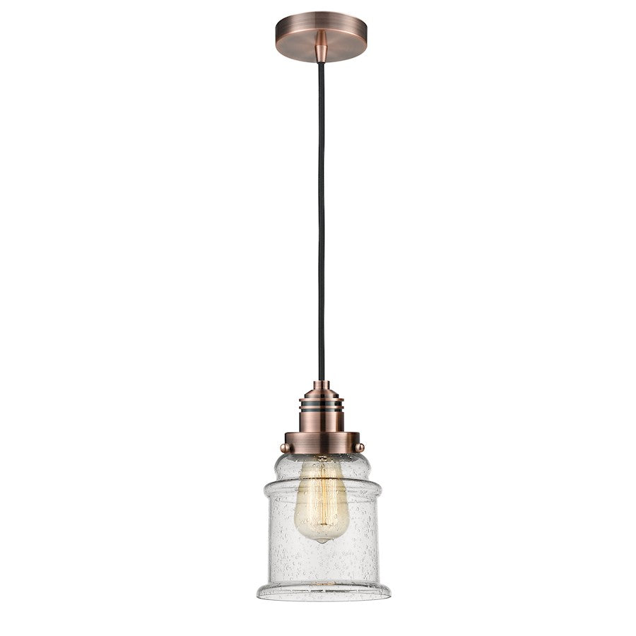 Innovations Canton 8in 1-Light Mini Pendant | Industrial Antique Copper and Seedy Glass | Kitchen Island & Dining Room | Model 100AC-10BK-2H-AC-G184