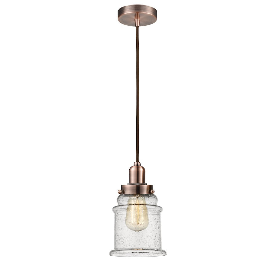 Innovations Whitney Canton 1-Light Mini Pendant | Industrial Antique Copper and Seedy Glass | Kitchen Island & Dining | Model 100AC-10BR-0H-AC-G184